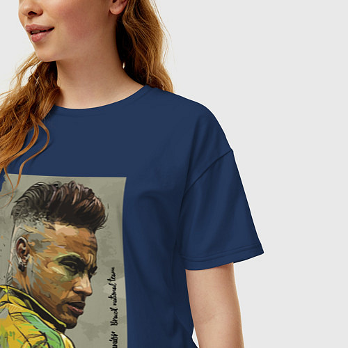 Женская футболка оверсайз Neymar Junior - Brazil national team / Тёмно-синий – фото 3