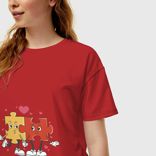 Женская футболка оверсайз Влюбленная пара - пазлы / Красный – фото 3