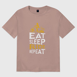 Футболка оверсайз женская Ешь, спи, катай, повтори, цвет: пыльно-розовый