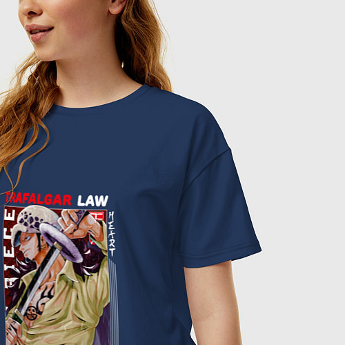 Женская футболка оверсайз Ван-Пис One Piece, Трафальгар Ло, / Тёмно-синий – фото 3