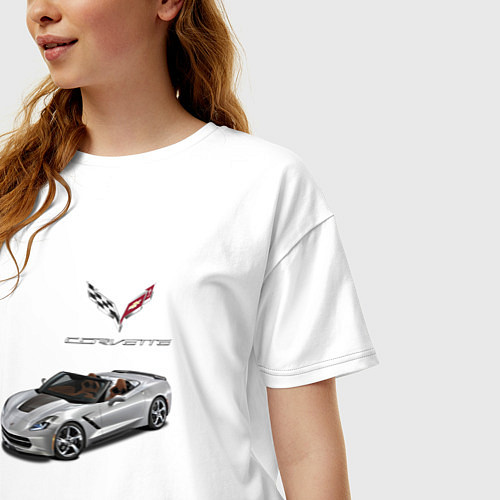 Женская футболка оверсайз Chevrolet Corvette - Racing team / Белый – фото 3