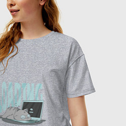 Футболка оверсайз женская Загрузка Кот программист, цвет: меланж — фото 2