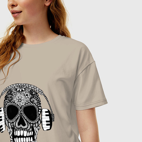 Женская футболка оверсайз Musical skull / Миндальный – фото 3