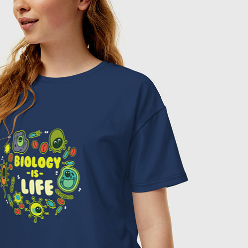 Женская футболка оверсайз Biology Is Life / Тёмно-синий – фото 3
