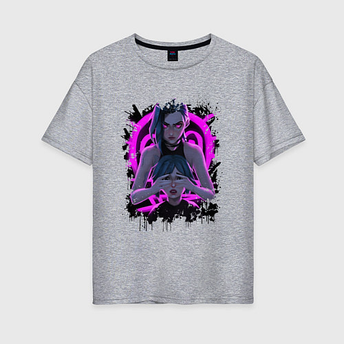 Женская футболка оверсайз LEAGUE OF LEGENDS JINX NEON, ARCANE / Меланж – фото 1