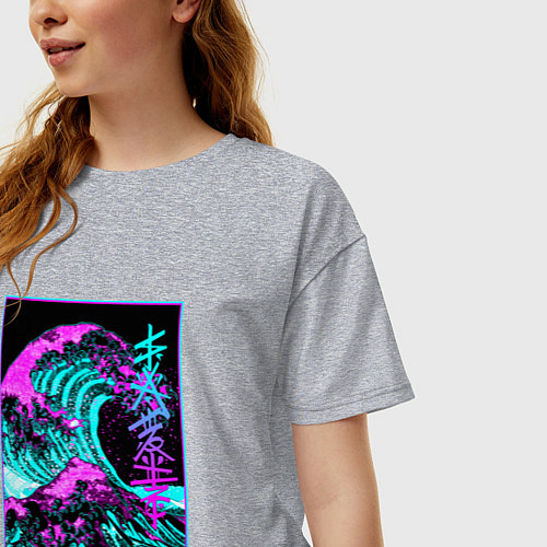 Женская футболка оверсайз НЕОНОВАЯ ВОЛНА, ЯПОНИЯ, ФУДЗИЯМА JAPAN NEON / Меланж – фото 3