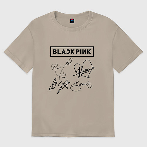 Женская футболка оверсайз BLACKPINK АВТОГРАФЫ ЧЁРНЫЙ БЛЭКПИНК / Миндальный – фото 1