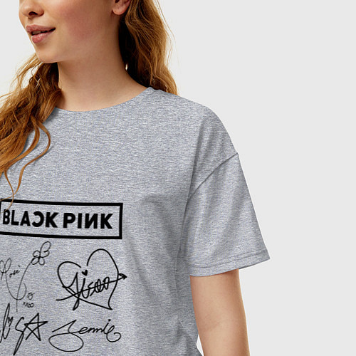 Женская футболка оверсайз BLACKPINK АВТОГРАФЫ ЧЁРНЫЙ БЛЭКПИНК / Меланж – фото 3