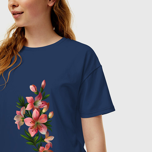 Женская футболка оверсайз Любимые цветы рядом / Тёмно-синий – фото 3