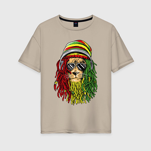 Женская футболка оверсайз Rasta lioN / Миндальный – фото 1