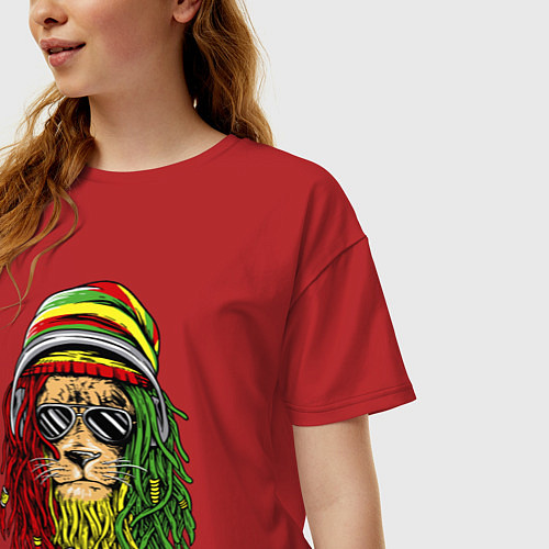 Женская футболка оверсайз Rasta lioN / Красный – фото 3