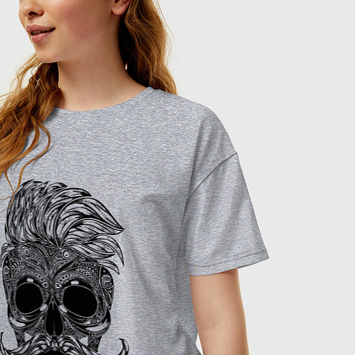 Женская футболка оверсайз Skull hipster / Меланж – фото 3