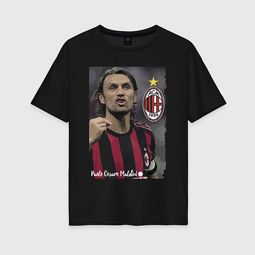Женская футболка оверсайз Paolo Cesare Maldini - Milan, captain / Черный – фото 1