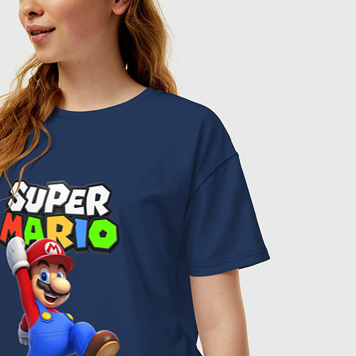 Женская футболка оверсайз Nintendo Mario / Тёмно-синий – фото 3