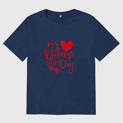 Футболка оверсайз женская День святого Валентина любовь для двоих сердец, цвет: тёмно-синий