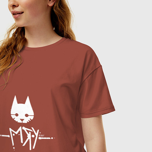 Женская футболка оверсайз Stray Game Meow Кот бродяга Мяу / Кирпичный – фото 3