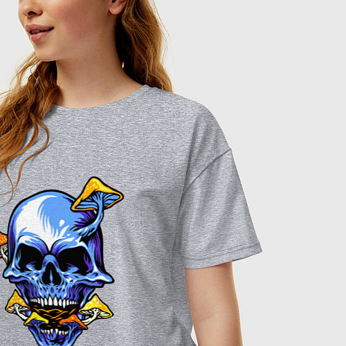 Женская футболка оверсайз Skull & Mushrooms / Меланж – фото 3