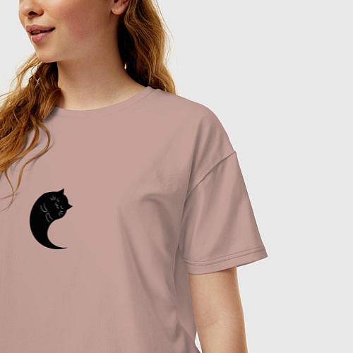 Женская футболка оверсайз Котик Инь / Пыльно-розовый – фото 3