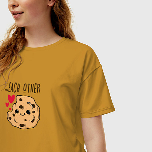 Женская футболка оверсайз Cookie - each other / Горчичный – фото 3