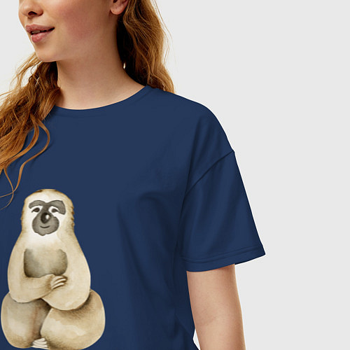 Женская футболка оверсайз Это я сижу ленивец / Тёмно-синий – фото 3