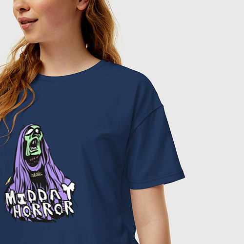 Женская футболка оверсайз Midday Horror / Тёмно-синий – фото 3