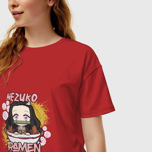 Женская футболка оверсайз НЕЗУКО РАМЕН / Красный – фото 3