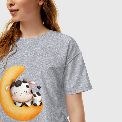 Женская футболка оверсайз Спящий бычок на месяце / Меланж – фото 3