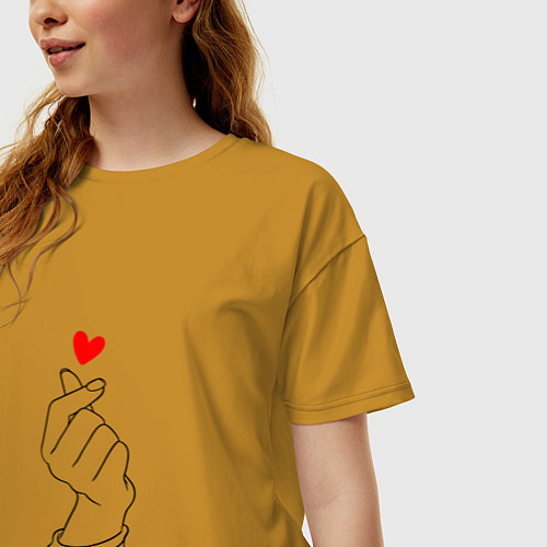 Женская футболка оверсайз ЛЮБОВЬ НА КОНЧИКАХ ПАЛЬЦЕВ чувства по щелчку / Горчичный – фото 3