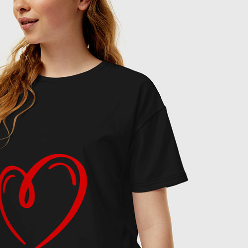 Женская футболка оверсайз СЕРДЦЕ И НИЧЕГО ЛИШНЕГО просто сердце / Черный – фото 3