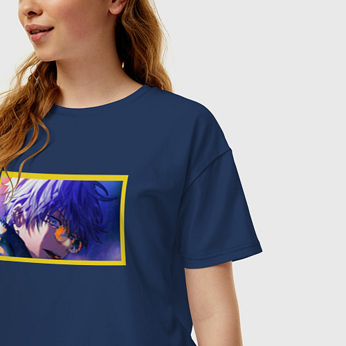 Женская футболка оверсайз Сатору Годжо в рамке магическая битва / Тёмно-синий – фото 3