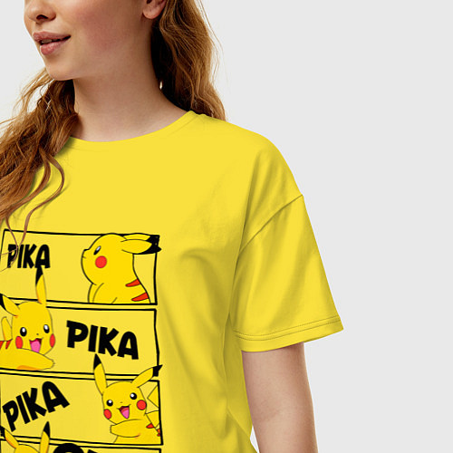 Женская футболка оверсайз Пика Пика Пикачу Pikachu / Желтый – фото 3