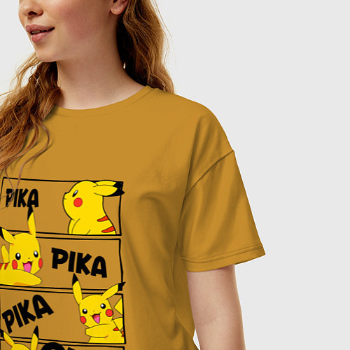 Женская футболка оверсайз Пика Пика Пикачу Pikachu / Горчичный – фото 3