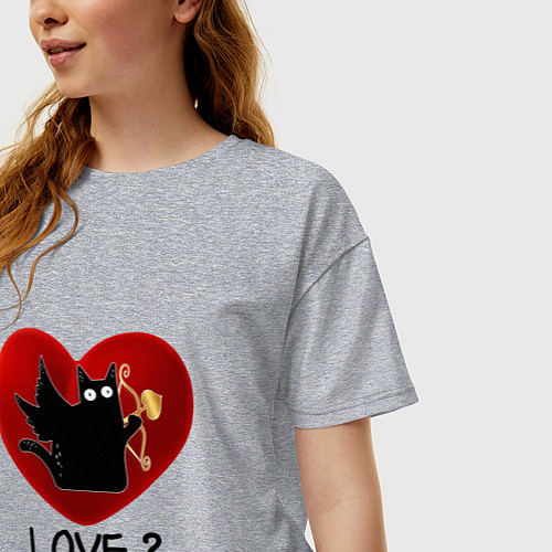 Женская футболка оверсайз WHAT CAT LOVE Сердце / Меланж – фото 3