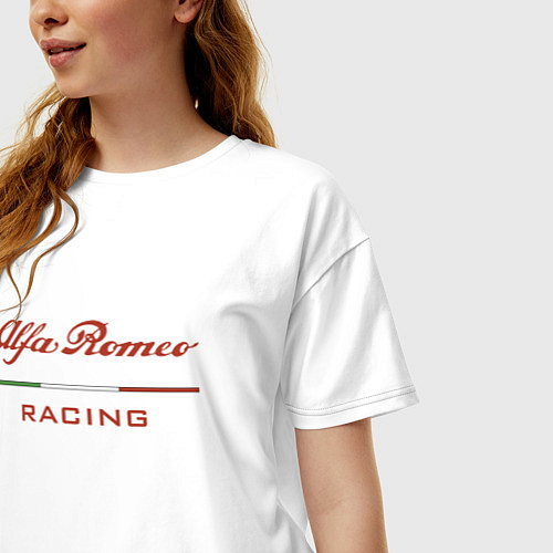 Женская футболка оверсайз Alfa Romeo racing - logo / Белый – фото 3