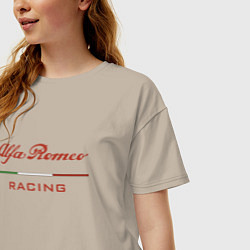 Футболка оверсайз женская Alfa Romeo racing - logo, цвет: миндальный — фото 2