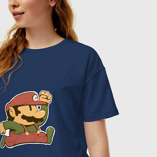 Женская футболка оверсайз Марио в прыжке / Тёмно-синий – фото 3