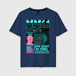 Футболка оверсайз женская Pepega и мемы Пиксель арт, цвет: тёмно-синий