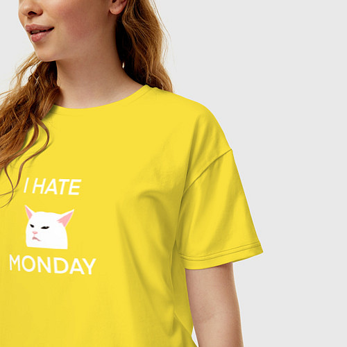 Женская футболка оверсайз I hate monday текст с котом / Желтый – фото 3