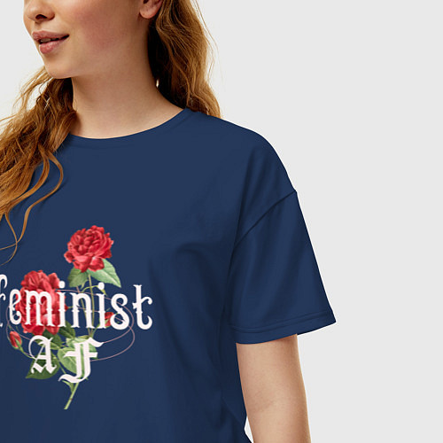 Женская футболка оверсайз Feminist AF / Тёмно-синий – фото 3
