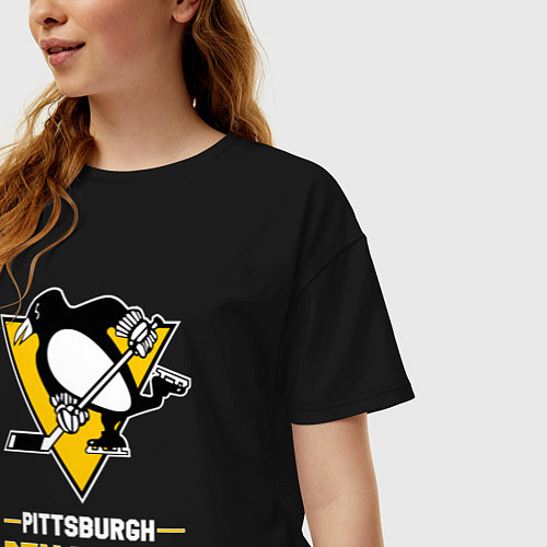 Женская футболка оверсайз Питтсбург Пингвинз , Pittsburgh Penguins / Черный – фото 3