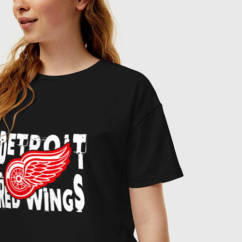 Женская футболка оверсайз Детройт Ред Уингз Detroit Red Wings / Черный – фото 3