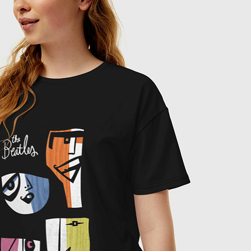 Женская футболка оверсайз The Beatles, Портреты / Черный – фото 3