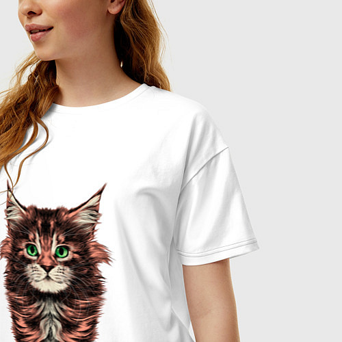 Женская футболка оверсайз Котёнок мейн-кун / Белый – фото 3