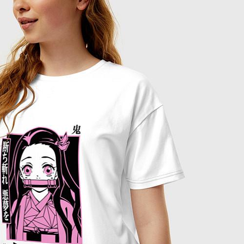 Женская футболка оверсайз Клинок, рассекающий демонов: Незуко Камадо / Белый – фото 3