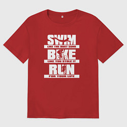 Футболка оверсайз женская Плавай, езди на велосипеде, бегай, цвет: красный