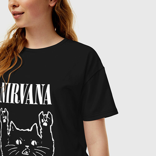 Женская футболка оверсайз Nirvana Rock Cat, НИРВАНА / Черный – фото 3