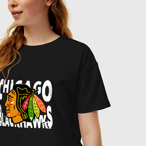 Женская футболка оверсайз Чикаго Блэкхокс, Chicago Blackhawks / Черный – фото 3