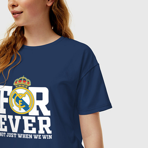 Женская футболка оверсайз Real Madrid, Реал Мадрид FOREVER NOT JUST WHEN WE / Тёмно-синий – фото 3