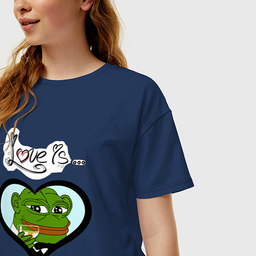 Женская футболка оверсайз Лягушка Пепе в сердце / Тёмно-синий – фото 3