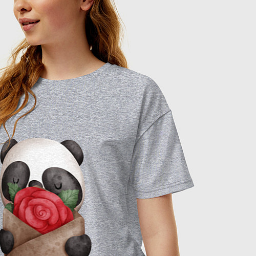Женская футболка оверсайз Панда с валентинкой 14 февраля / Меланж – фото 3